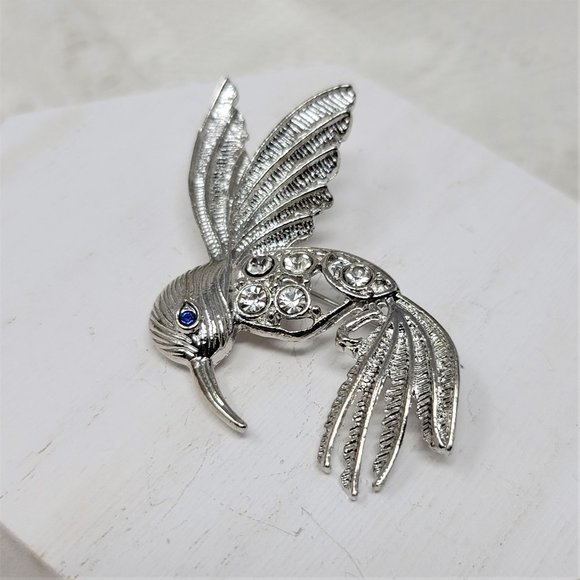 Rhinestone Humming Bird Pin Brooch Blue Eyed - Picture 4 of 7